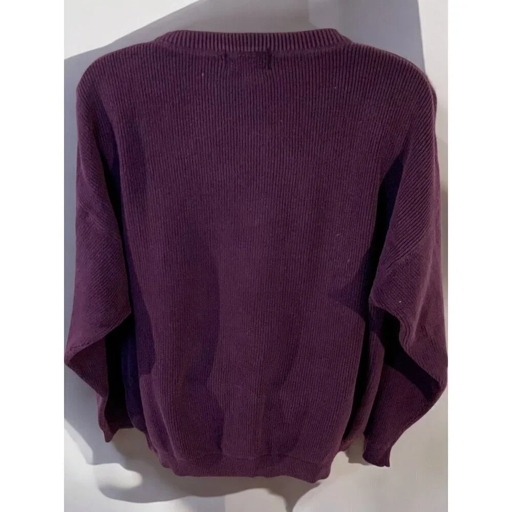 Eddie Bauer Mens Long Sleeve Crew Neck XL Ribbed Cotton Knit Purple Sweater - Picture 6 of 8